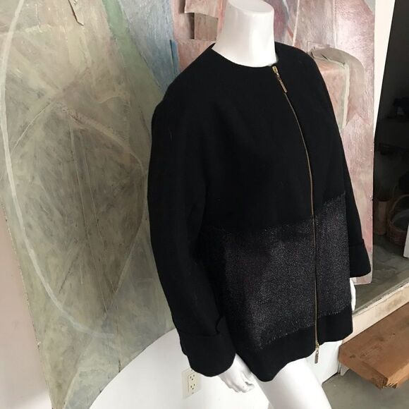 ICB Black Wool Metallic Jacket Zip Up Coat Size 2 - Picture 4 of 8